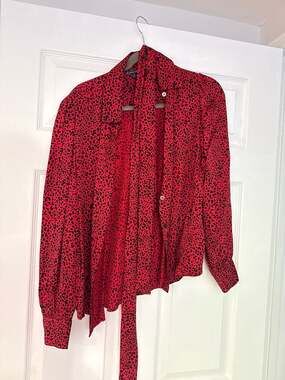 Brooks Brothers Red Leopard Print Silk Tie Neck Blouse